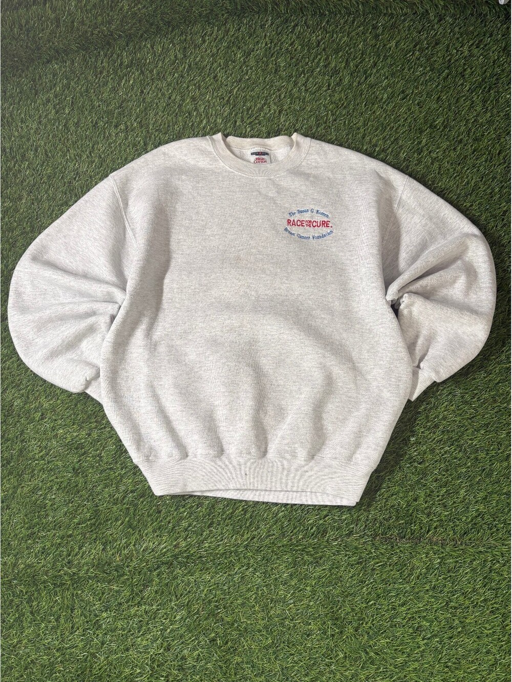 Vintage Race for the Cure Crewneck Sweatshirt Light Gray Cotton Mens Large